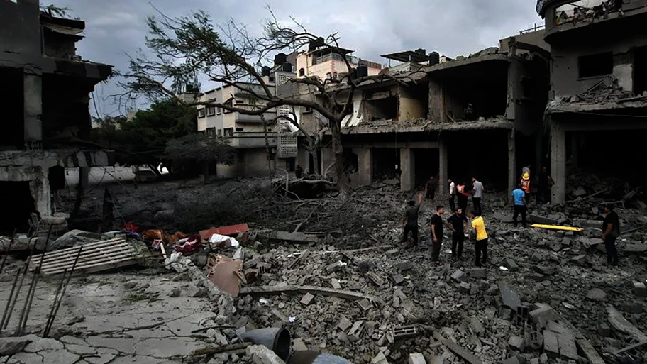 Zerstörtes Gebäude im Gaza Streifen, Oktober 2023.