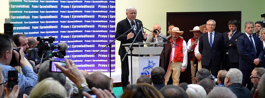 Jaroslaw Kaczynski bei einer Wahlkampf-Rede, eine Woche vor den Parlamentswahlen 2015 in Polen.