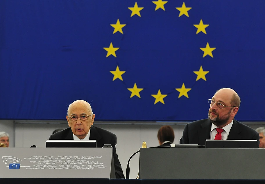 Giorgio Napolitano und Martin Schulz im Europaparlament.