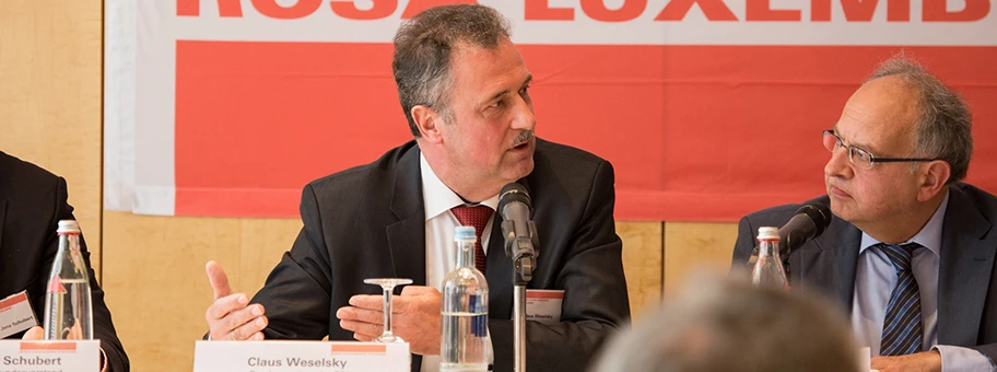 Fachtagung der Rosa-Luxemburg-Stiftung am 13.4.2015 mit dem deutschen Gewerkschaftsfunktionär Claus Weselsky.