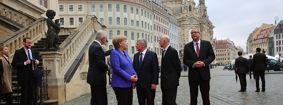 Angela Merkel, Joachim Gauck, Norbert Lammert und Andreas Vosskuhle beim Tag der Deutschen Einheit 2016 in Dresden.