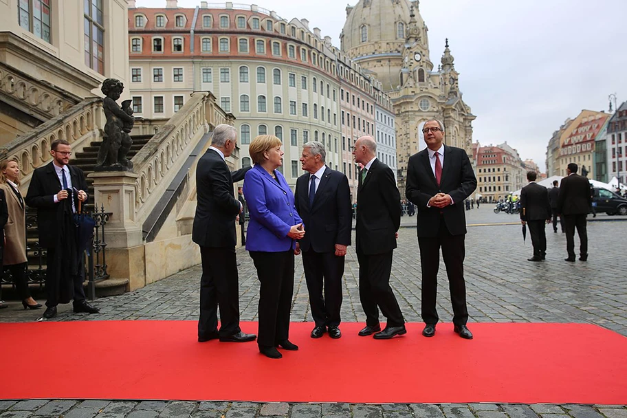 Angela Merkel, Joachim Gauck, Norbert Lammert und Andreas Vosskuhle beim Tag der Deutschen Einheit 2016 in Dresden.