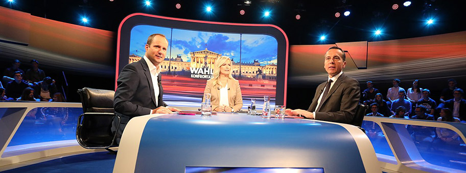 ORF-TV-Duell mit Bundeskanzler Christian Kern und Neos-Chef Matthias Strolz, September 2017.