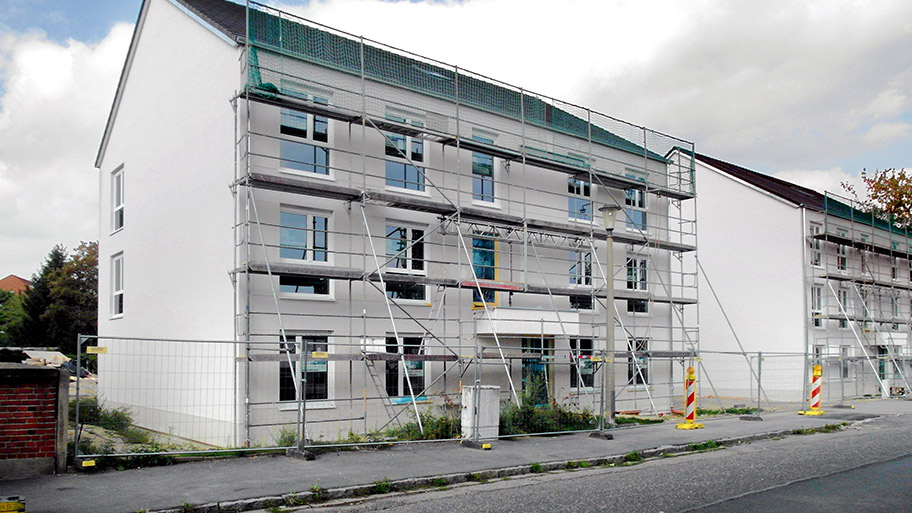 Schnelle und billige Erschaffung von Miethäusern durch die sogenannte Modulbauweise gegen die Wohnungsnot in Dresden, September 2018.