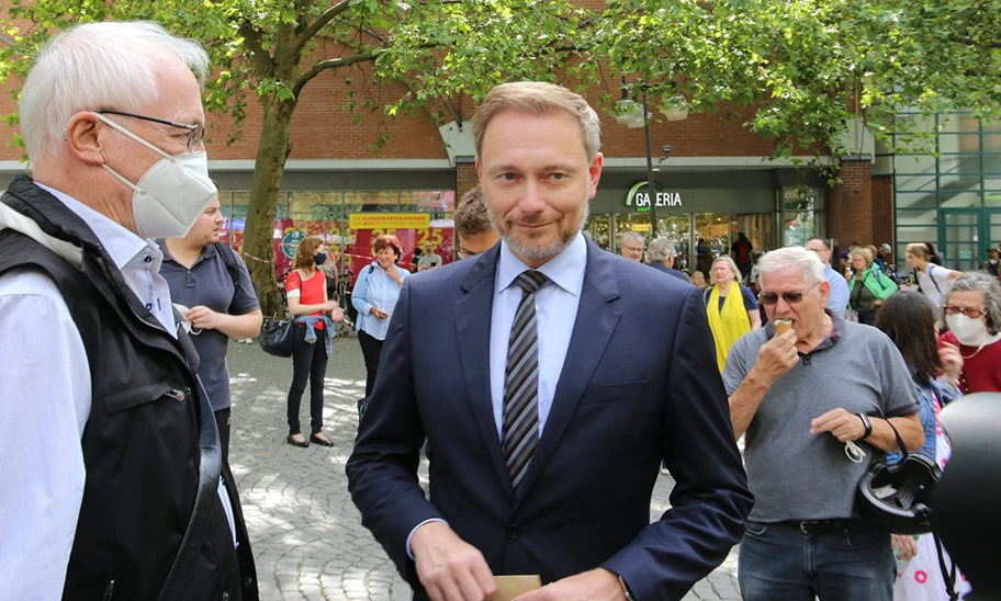 Christian Lindner, Politiker (FDP), auf einer Wahlkampfveranstaltung.