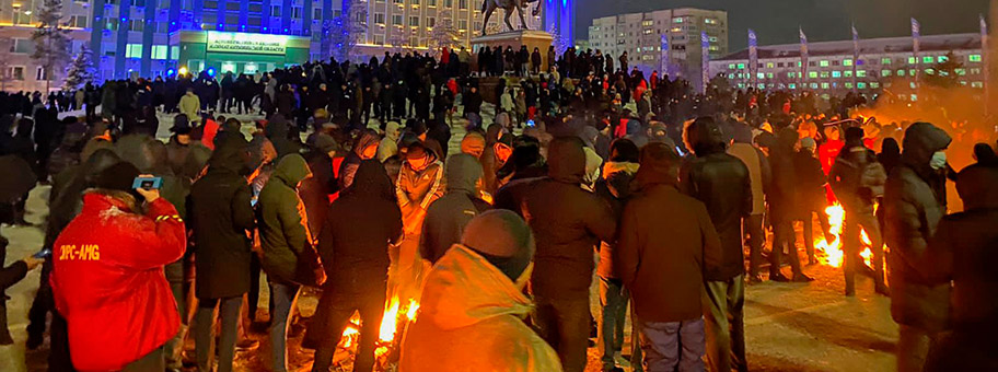 Ptoteste in Aqtöbe im Nordwesten von Kasachstan, 4. Januar 2022.