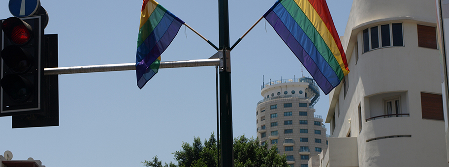Regenbogen-Flagge in Tel Aviv zum Gaypride 2008.