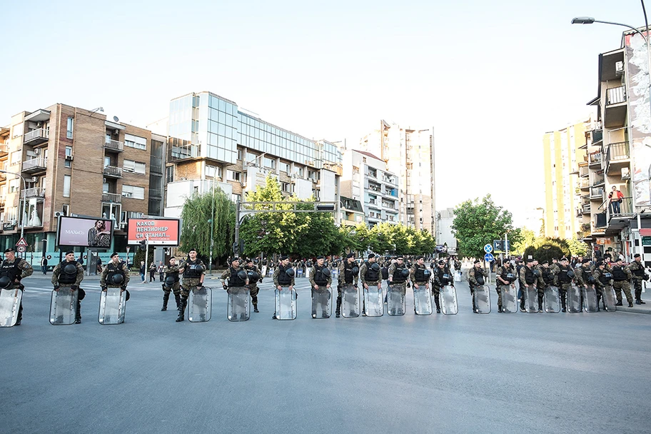 Mazedonische Polizei auf einer «Colorful Revolution»-Demonstration in Skopje im April 2016.