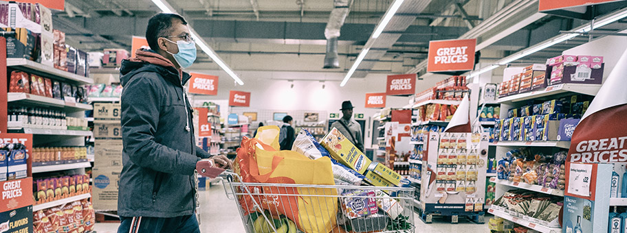 Supermarkt in London während der Corona-Pandemie, April 2020.