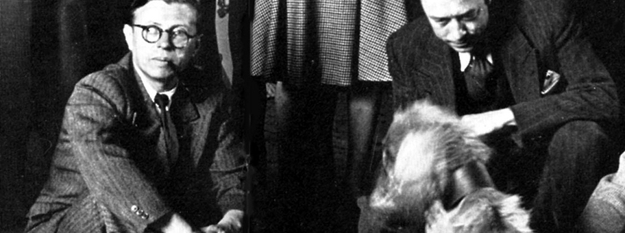 In Abgrenzung gegenüber den Existenzialisten betont Albert Camus (rechts im Bild) beide Aspekte des menschlichen Daseins: Denken und Fühlen, Kritik und Genuss, Widerstand und Hingebung.