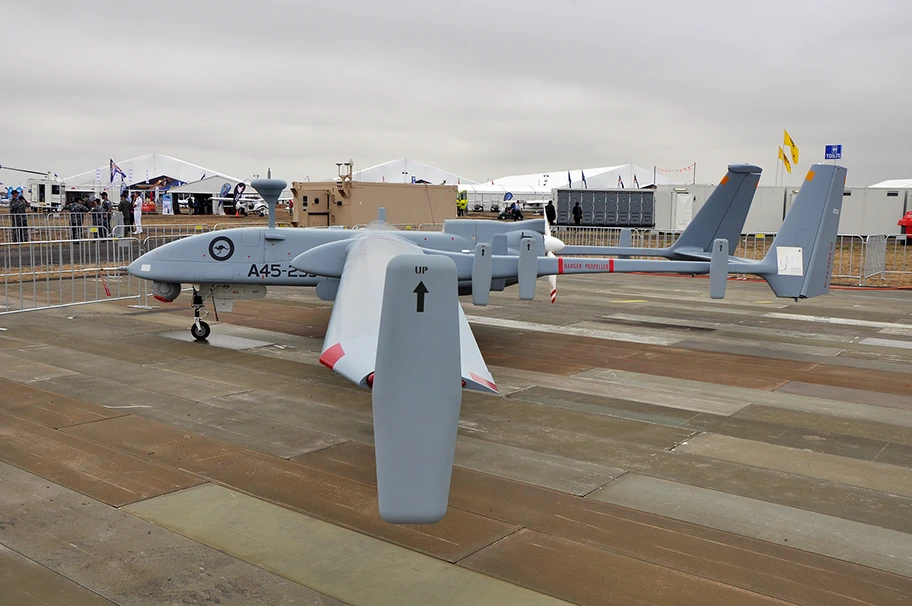 Eine Heron Drohne (A45-253) der Israeli Aerospace Industries an der Australian International Airshow.