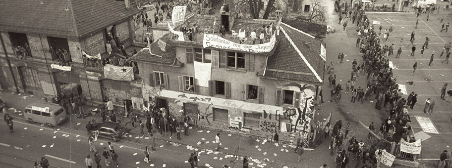 Das AJZ (Autonomes Jugendzentrum) am Limmatquai in Zürich, März 1981.