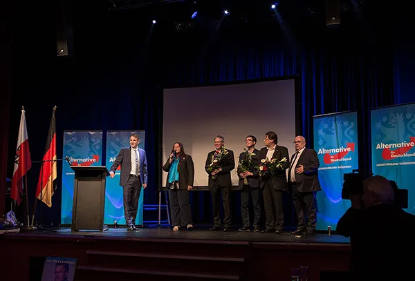 Die Thüringer Kandidaten der AfD auf der Wahlparty in Erfurt zur Bundestagswahl 2017.