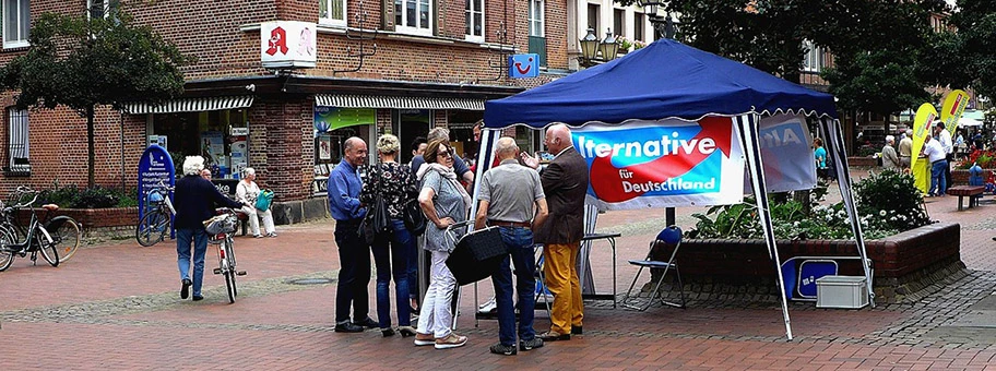 Informationsstand der Partei Alternative für Deutschland (AfD) in der Fussgängerzone von Bad Bevensen (Niedersachsen) im August 2016.