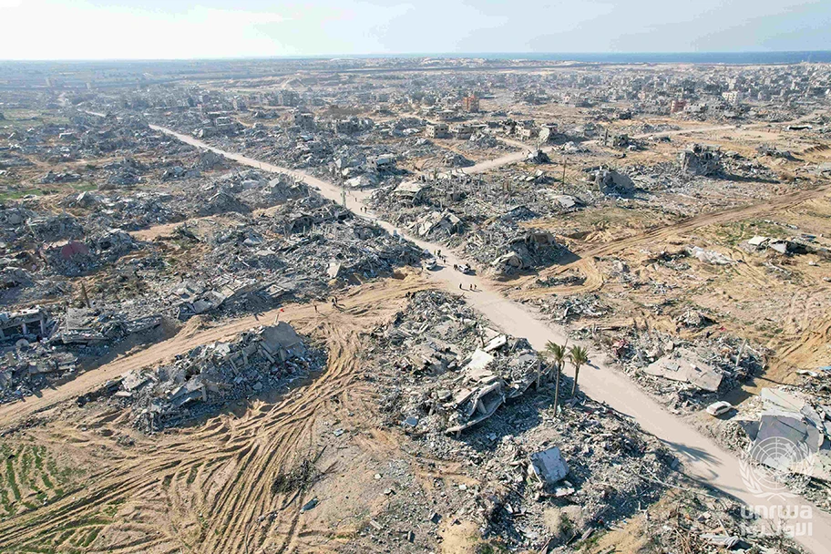 Luftbild der Zerstörung in Rafah nach dem Rückzug der israelischen Streitkräfte und dem Inkrafttreten einer kurzfristigen Waffenruhe, Gazastreifen, 21. Januar 2025.
