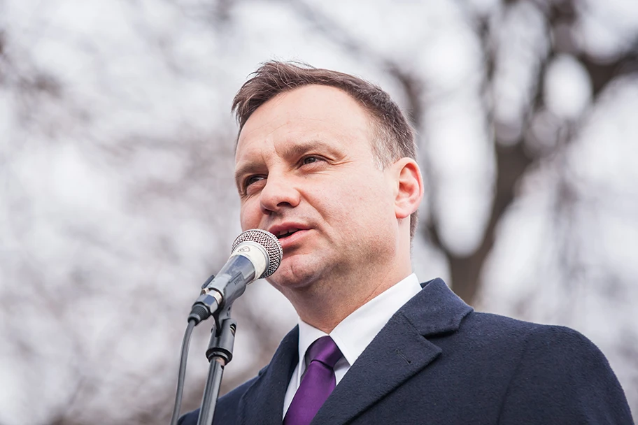 Der neue polinische Präsident Andrzej Duda bei einer Rede am 31. März 2015 in Lubartów.