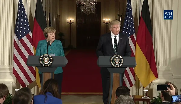 Bundeskanzlerin Angela Merkel und US-Präsident Donald Trump bei einer gemeinsamen Pressekonferenz im Weissen Haus in Washington, März 2017.