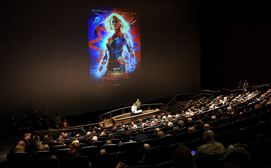 Screening von «Captain Marvel» im Pentagon, März 2019. Besonders hervorgehoben wurde die gute Zusammenarbeit der US Air Force mit der Disney Corporation.