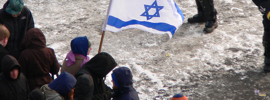 Zeigen einer Israelflagge durch Antideutsche bei einer Demonstration.