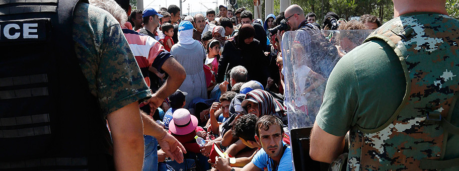 Flüchtlingsströme am Grenzübergang Gevgelija, Mazedonien, 24.