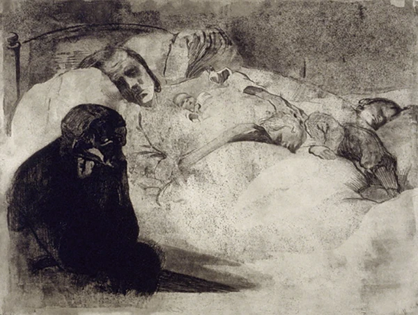 Arbeitslosigkeit. Lithografie von 1909.