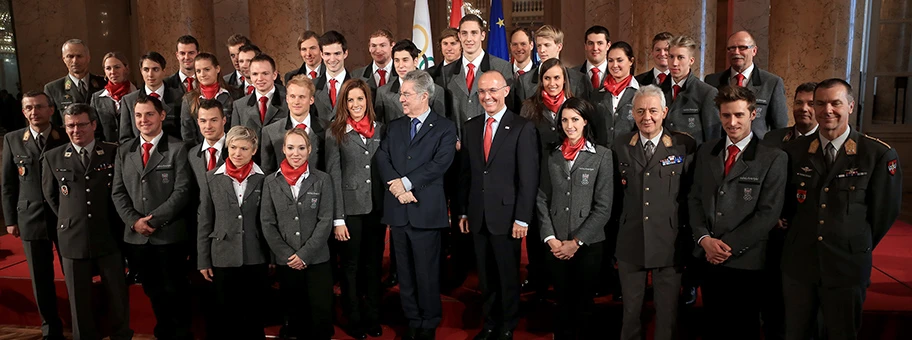 Sportler des österreichischen Teams für die Olympischen Winterspiele 2014, die als Leistungssportler vom Bundesheer unterstützt werden.