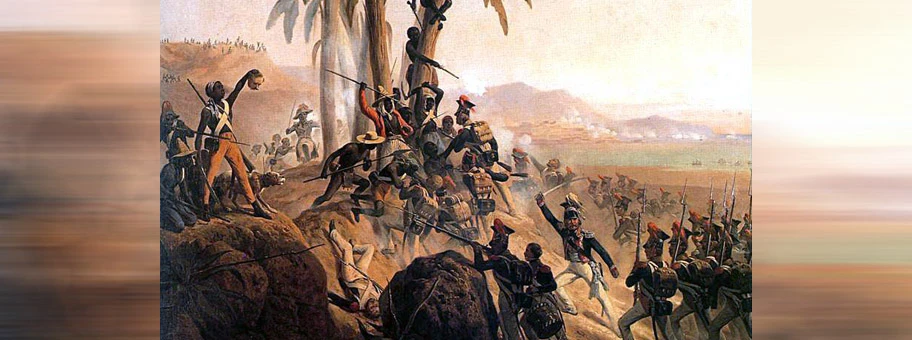 Französische Truppen von Napoleon kämpfen gegen aufständische Sklaven während der Haitianischen Revolution, 1802.
