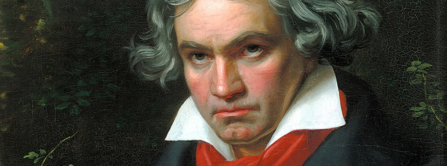Portrait Beethovens mit der Partitur zur Missa Solemnis.