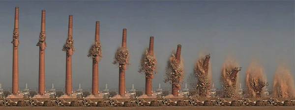 Sprengung eines Schornsteins der ehemaligen Brauerei Henninger in Frankfurt