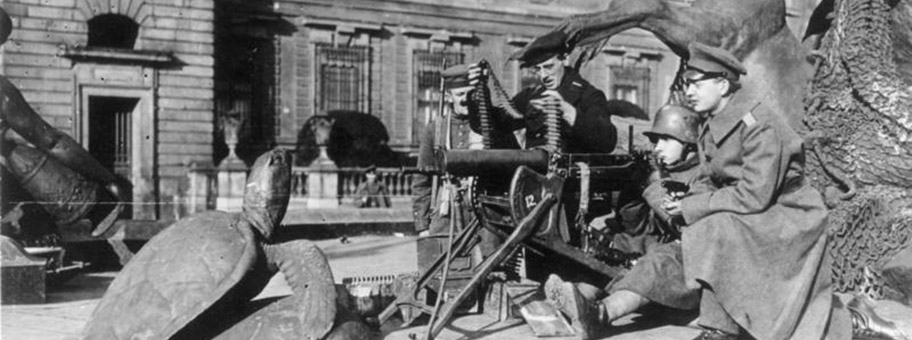 Revolution in Berlin, 1918. Maschinengewehrposten der Volksmarine. Division am Begas-(Neptun