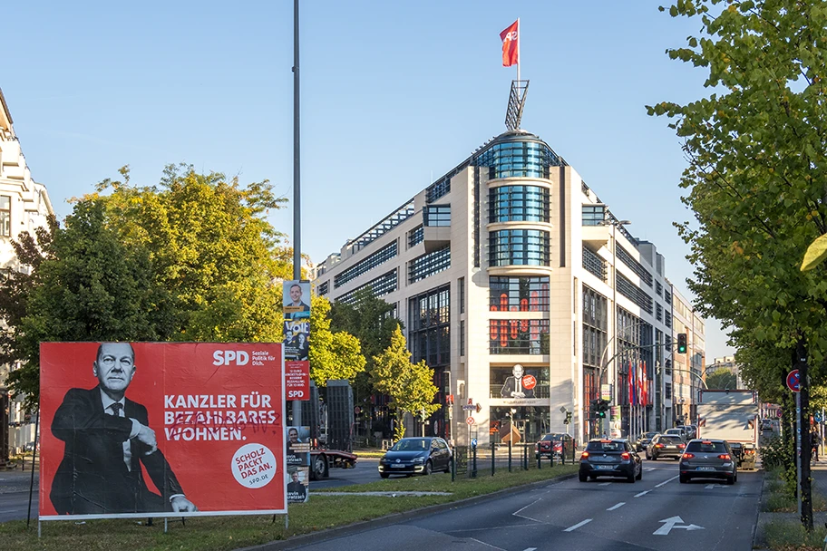 Willy-Brandt-Haus in Berlin während des Wahlkampfs 2021.