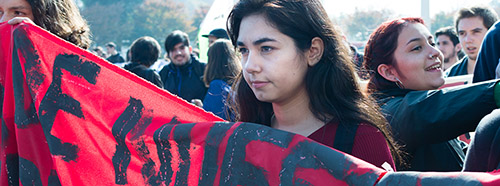 Anarchistinnen bei den Studentenprotesten in Santiago de Chile, April 2016.