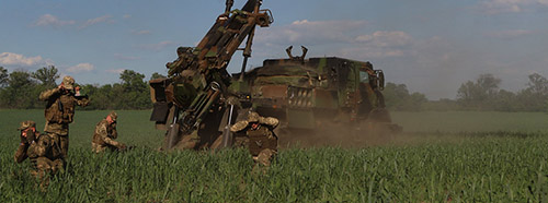 Ukrainische Artillerie im Einsatz an der Front, Mai 2022.