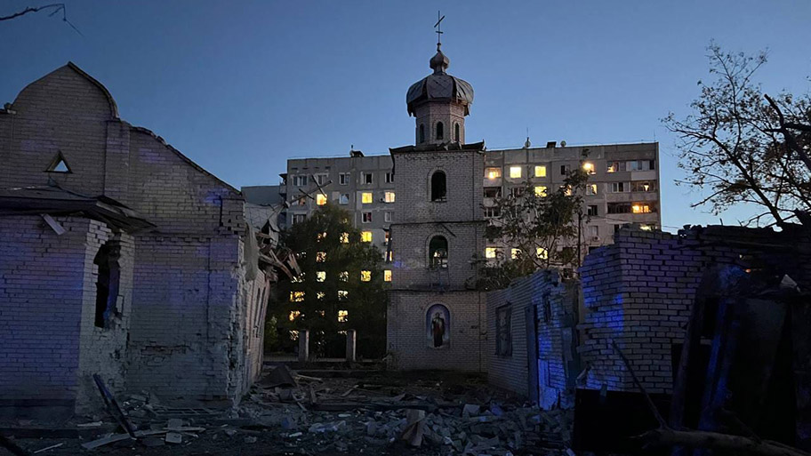 Kirche in Saporischschja nach einem russischen Bombardement, 9. August 2023.