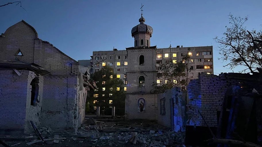 Kirche in Saporischschja nach einem russischen Bombardement, 9. August 2023.