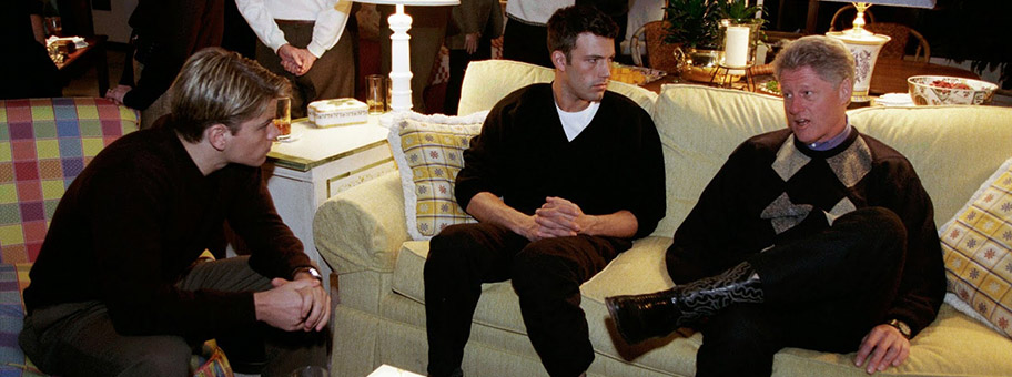 Matt Damon, Ben Affleck und Bill Clinton während einer privaten Vorführung von «Good Will Hunting» im Camp David, Januar 1998.
