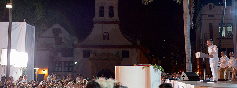 Der friedensnobelpreisträger Juan Manuel Santos bei einer Ansprache an das Volk, September 2016.