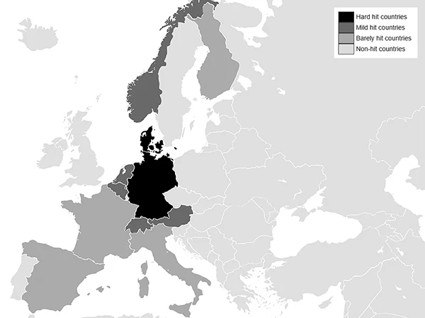 Karte mit den vom CumEx-Betrug betroffenen Ländern.