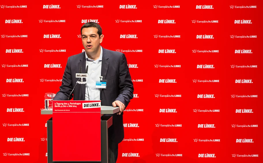 Alexis Tsipras am Bundesparteitag der Linken im Mai 2014 in Berlin.