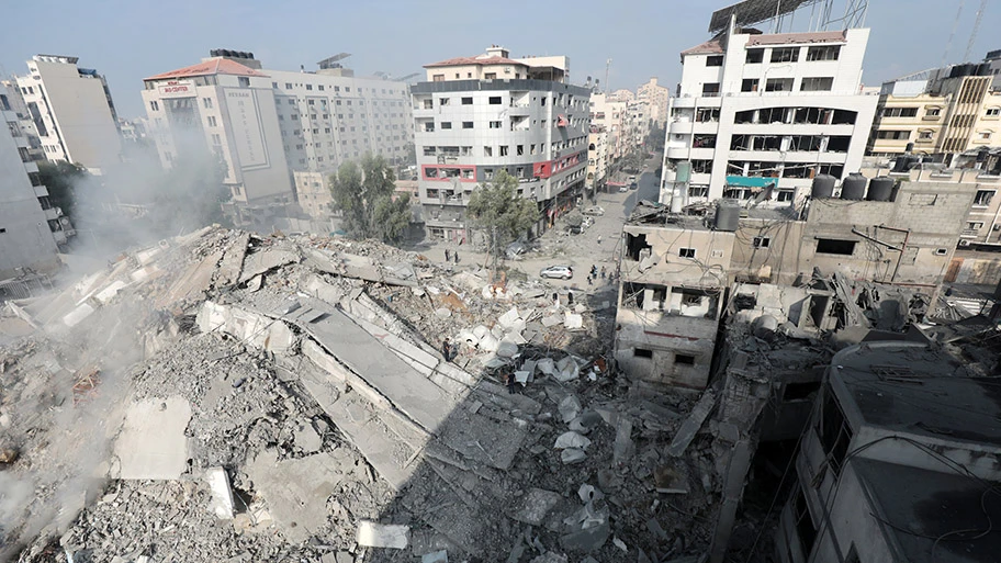 Zerstörte Gebäude im Gaza Streifen nach israelischen Bombardements, 8. Oktober 2023.