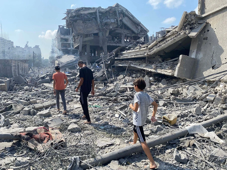 Das Viertel El-Remal in Gaza Stadt nach einem Bombardement der israelischen Luftwaffe am 9. Oktober 2023.