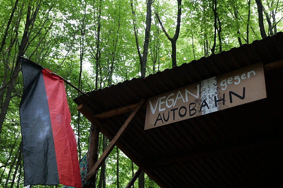 Besetzung des Dannenröder Forsts bei Marburg mit Baumhäusern als Protest gegen den Bau der A49 durch den Wald, August 2020.