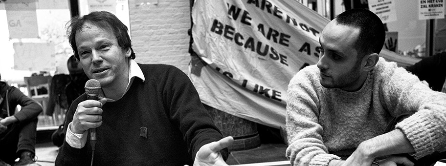 David Graeber bei einer Rede in der besetzten Uni (Maagdenhuis occupation) von Amsterdam, März 2015 .