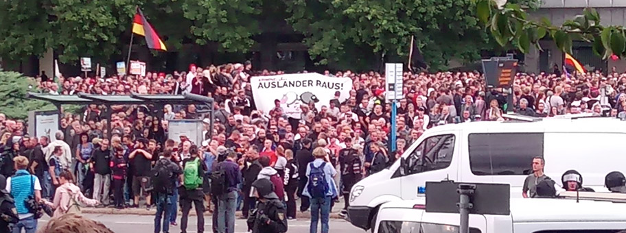 Demonstranten auf der von Pro Chemnitz angemeldeten Demonstration, August 2018.