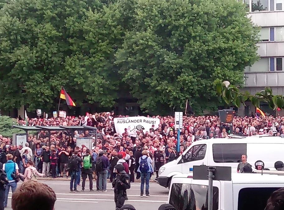 Demonstranten auf der von Pro Chemnitz angemeldeten Demonstration, August 2018.