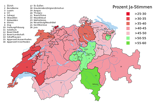 Ergebnis der Eidgenössischen Volksinitiative «Zur Durchsetzung der Ausschaffung krimineller Ausländer (Durchsetzungsinitiative)» vom 28. Februar 2016 nach Kantonen.