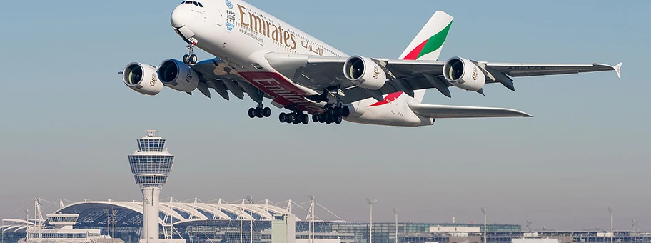 Emirates Airbus A380-861 auf dem Flughafen von München.