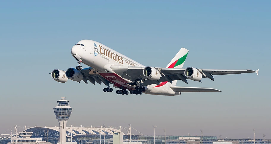 Emirates Airbus A380-861 auf dem Flughafen von München.