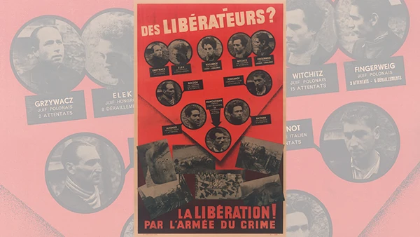 Das Propagandaposter „Affiche rouge“ mit den Widerstanskämpfern der FTP-MOI, veröffentlicht 1944 von der nationalsozialistischen und französischen Polizei.