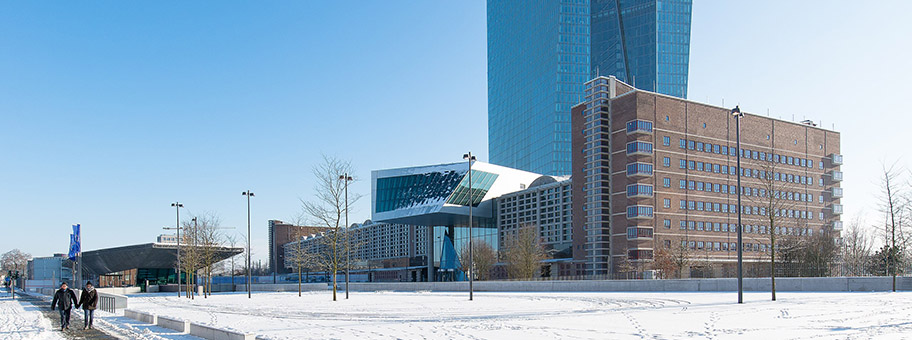 Gebäudekomplex der Europäischen Zentralbank, von Nordwesten gesehen.
